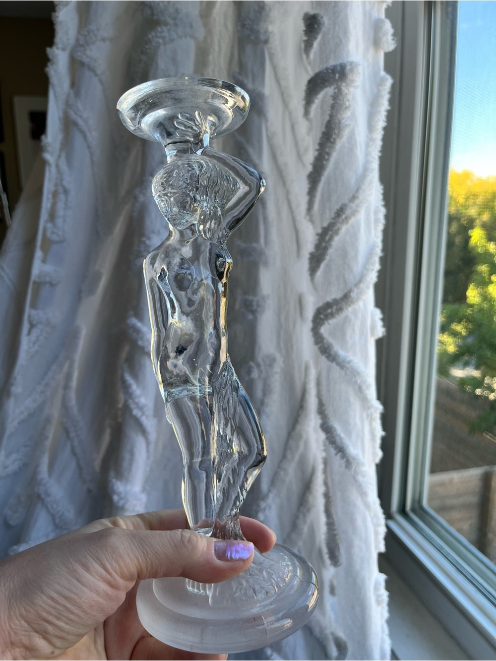 Vintage Art Deco Clear Glass Figurine Candle Holders